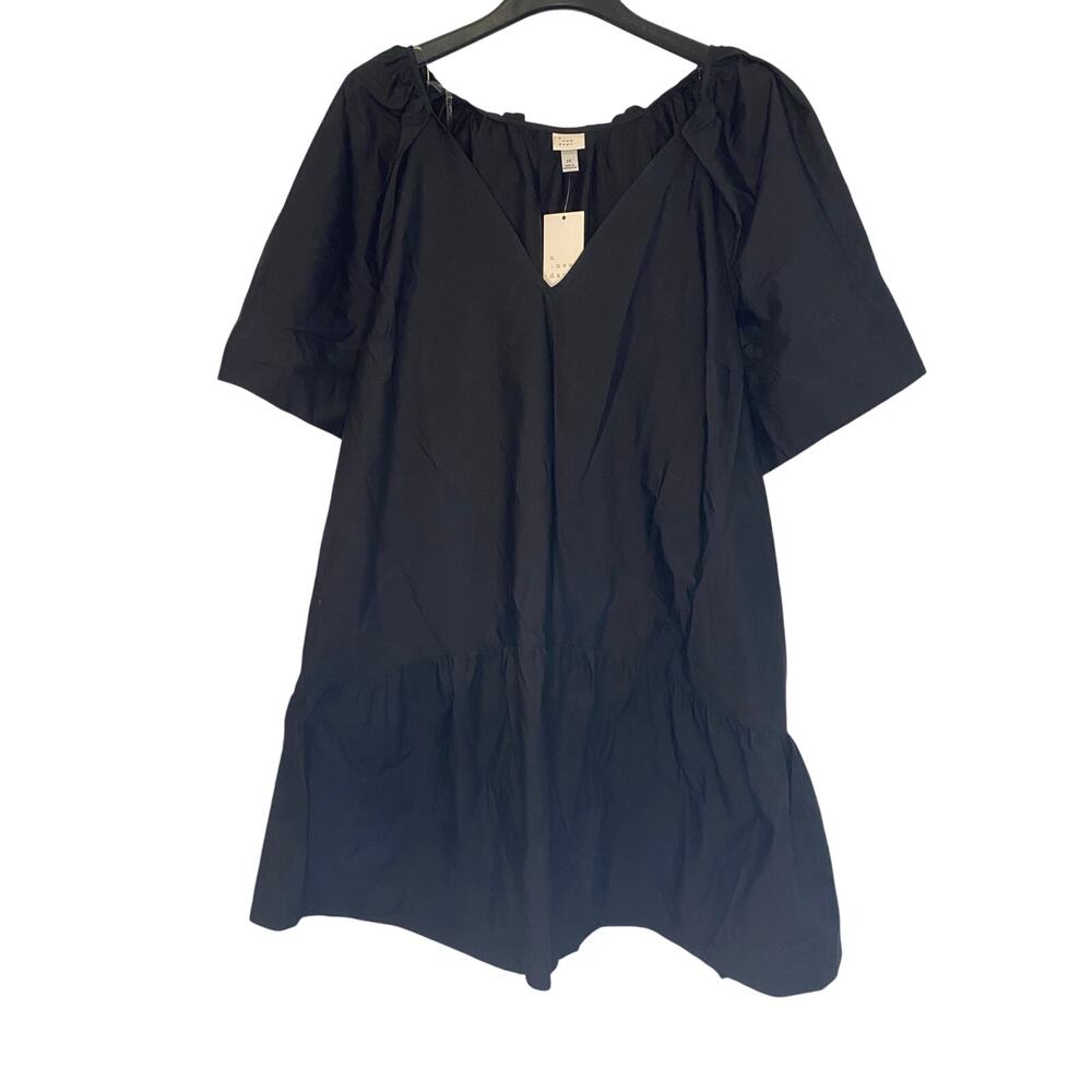 NWT Black Short Sleeve Dress Ruffles Lagenlook Minimalist Office Classic Size 2X